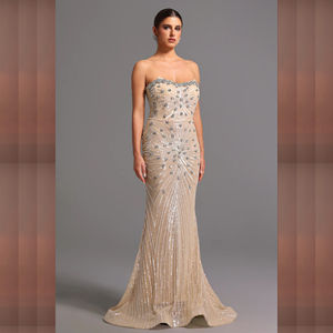 शुद्ध हस्तनिर्मित स्पार्कली गैंडा शाही नीले मत्स्यांगना शादी की पोशाक वेस्टिडोस के लालिन्टे महिलाओं के मैक्सी प्रोम लंबे कपड़े - Product Image 6