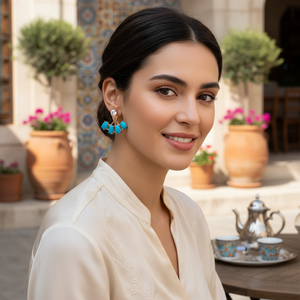 Turquoise Stone Oval Design CZ Geometric Shape Ear <b>Jackets</b> Woman Earrings Turkish Handmade 925 Sterling <b>Silver</b> Jewelry - Product Image 3
