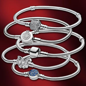 สร้อยข้อมือเงินแท้ 925 คุณภาพสูงสำหรับผู้หญิง ดีไซน์แบบกระดูกงู ชุบเงิน พร้อมจี้ห้อย - Product Image 1