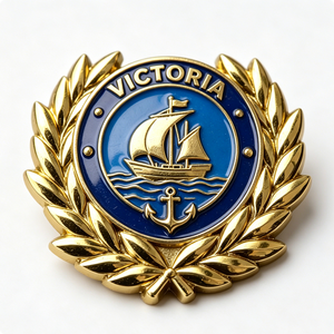 Badge Victoria en émail dur plaqué or, emblème souvenir circulaire avec motif bateau et ancre - Product Image 2