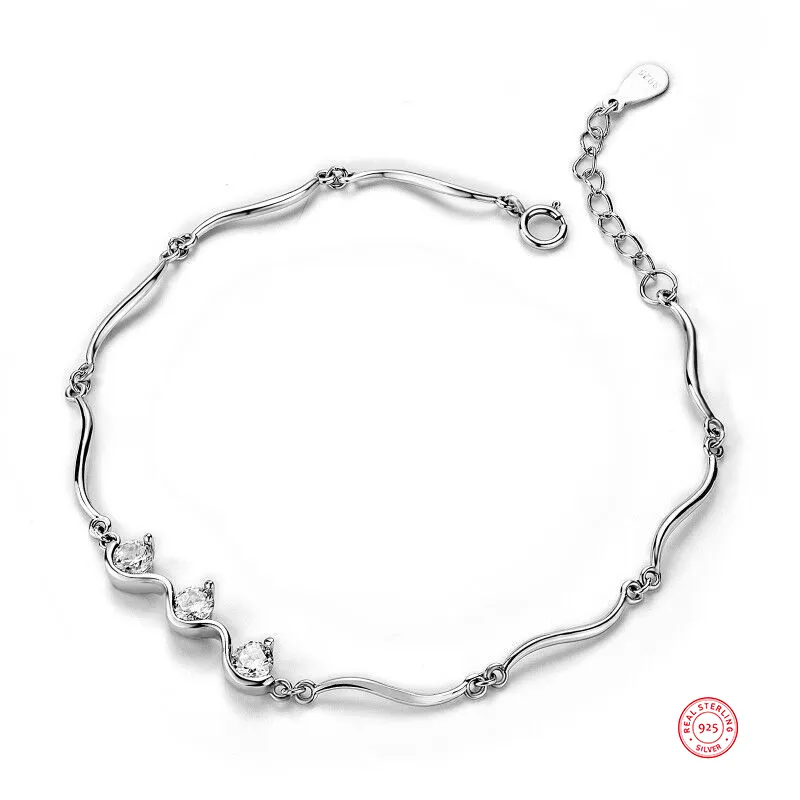 Loftily Jewelry 925 Sterling Silver Chain Crystal Knot Bracelet Adjustable Cubic Zircon Charm Bracelet for Women