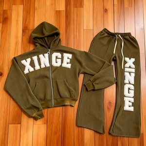 2026 Winter New Design High Quality Printed Track Suit Custom Embroidered Patch <b>Hip</b> Hop Oversized Streetwear Tracksuit Set - Product Image 2