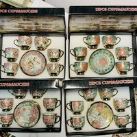 Nouvel ensemble de tasses à café en céramique de style européen, luxe léger, rétro, motif floral, électroplaqué, 6 tasses et 6 soucoupes, coffret cadeau pour la maison