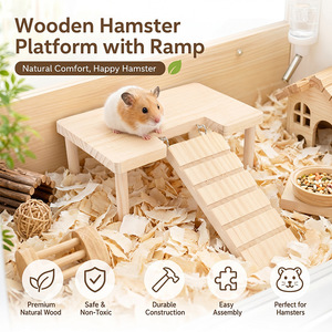 Plataforma de madera de dos pisos para hámster con escalera y escondite para uso en interiores, muebles multifuncionales para mascotas, tamaño pequeño - Product Image 5