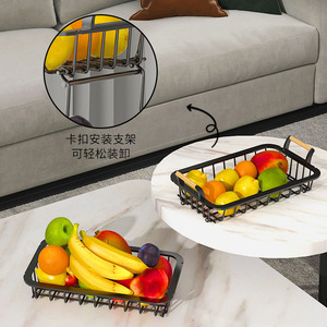 Étagère à fruits double couche BNM en fer avec poignées en bois, panier de rangement multifonctionnel pour comptoir de cuisine - Product Image 4