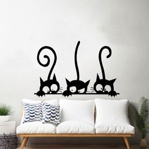 Autocollant mural amusant avec trois chats, décoration murale en PVC pour fenêtre, autocollants muraux noirs amovibles pour la maison - Product Image 5