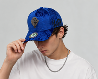 Casquette de baseball vintage en velours bleu roi avec texture gaufrée et patch ballon homme en strass, style streetwear snapback