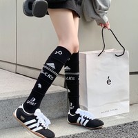 Chaussettes de mollet en coton tricotées, superposées et à motifs de lettres, style sportif, décontractées, pour l'automne, pour femme, style cool et sexy, pour le football