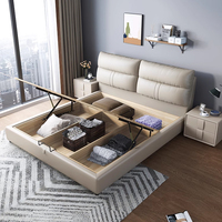 Cadre de lit double avec mécanismes hydrauliques modernes, lit inclinable en cuir, refroidissement, lit queen-size, lit palette, lit double avec rangement