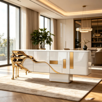 Buffet de luxe blanc avec pieds sculptés en or fondu, en fibre de verre, pour salle à manger de villa