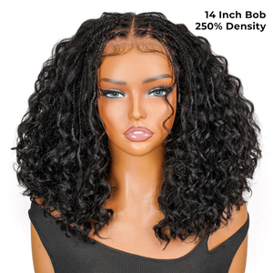 Perruques Tressées Boho Sans Colle 5x5 Cheveux Humains Densité 250% Courtes Bob Tresses Sans Nœuds Boho Perruque Frontale 13x6 Cheveux Vietnamiens Prête à l'Emploi - Product Image 1