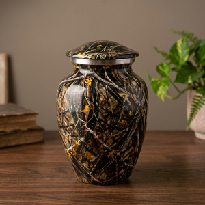 Metal Memorial Urn Round Cremation Keepsake Urn Decorative Cinerary Vase Portable Tabletop <b>Ash</b> <b>Casket</b> - Indian Home Crafts - Product Image 1
