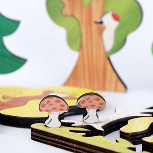 Ensemble de 5 arbres dorf de forêt en bois pour enfants, figurines, puzzle montessori, jouets éducatifs pour bébés - Product Image 2