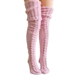 Chaussettes pour femmes, en acrylique, 1 paire, de haute qualité, tricotées, épais, longues au dessus du genou, pour l'hiver et l'automne