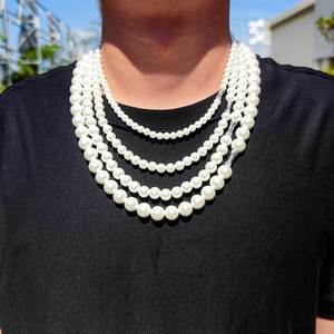 Hot Sale Schmuck Hip Hop Edelstahl Frauen Männer Halskette 6/8/10/12mm Runde Perlen Süßwasser Perlenkette Choker Halskette - Product Image 2