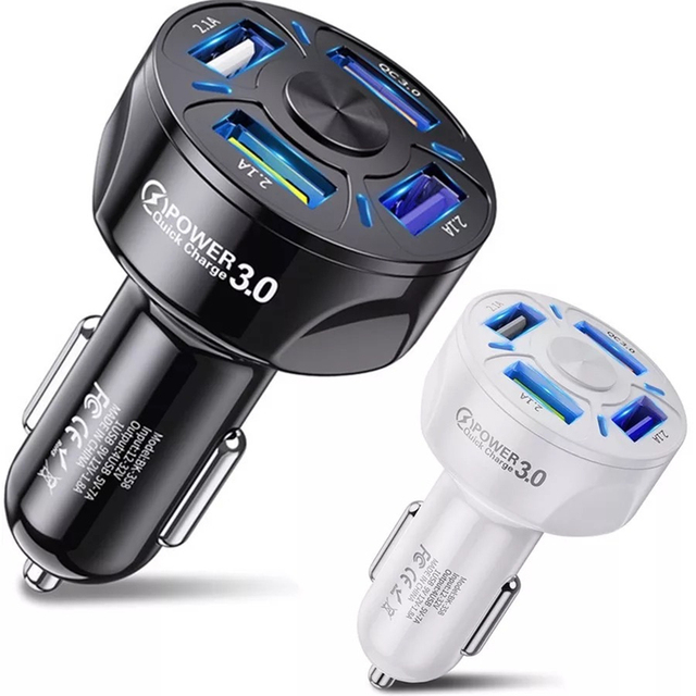QC PD 4 Port USB Fast Car Charger HUB 35W 7A LED Light Fast Car Charging for iPhone Sansung Mobile Phone Quick Charge Adapter