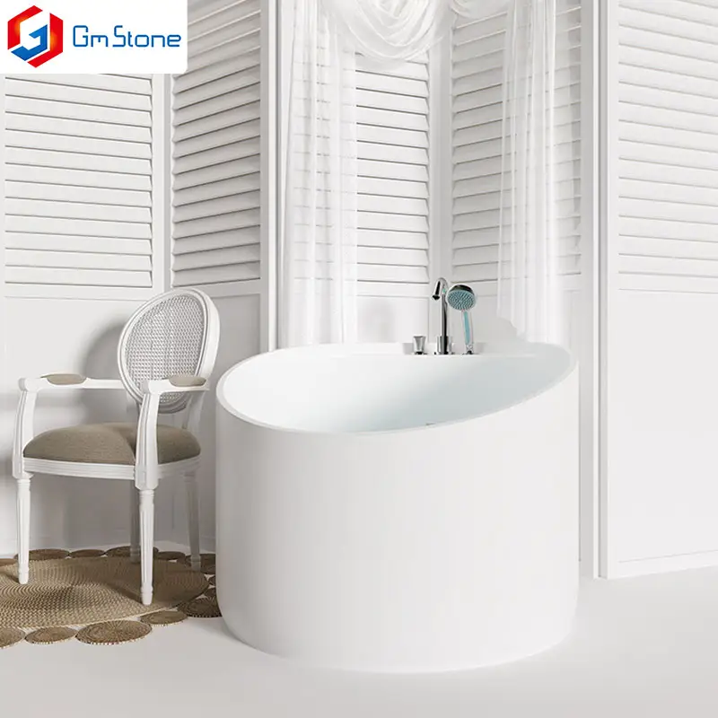 freestanding solid surface small sitting round bathtub