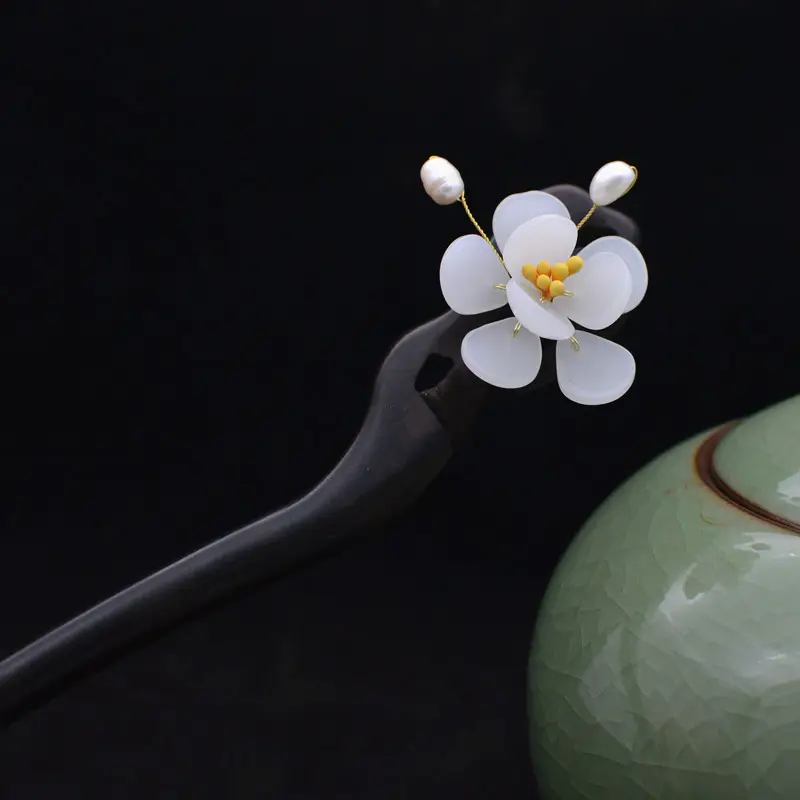 Para venda da moda china flor de madeira jade cabelo para as mulheres