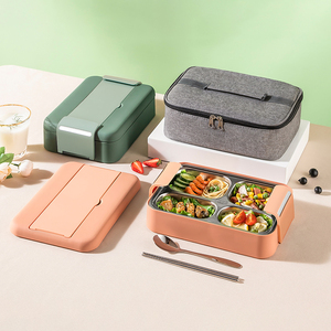 304 Stainless Steel Thermal Lunch Box with 4 Compartments Plastic Food Containers Bento box Insulated Lunchbox for Students