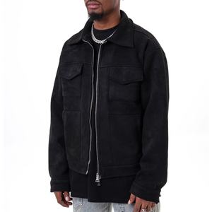 Chaqueta de Gamuza para Hombre al por Mayor, Estilo Básico Vintage, Unisex, Cierre de Cremallera, Color Sólido, con Cuello Vuelto - Product Image 5