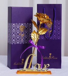 Ornement de rose plaqué or, fleur artificielle éternelle, base en forme de cœur, boîte cadeau, mariage, Saint-Valentin, vente en gros - Product Image 1