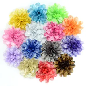 热销人造装饰花3D手工雪纺面料花卉配件用于服装和头带