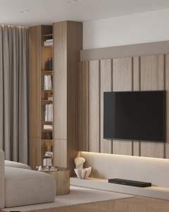 وحدة حائط تلفزيون حديثة متكاملة قابلة للتخصيص مع رف كتب - Product Image 1