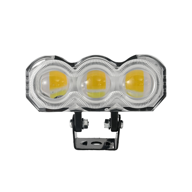 12V 24V Motorcycle LED Spotlight Headlight 3 Lens Two Color Light High Low Beam Driving Lamp with RGB DRL for Off Road Truck ATV