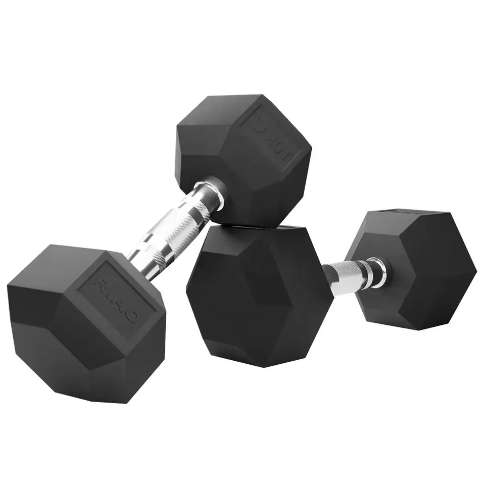 Besi cor peralatan fitness kepala bulat karet Dumbell/karet hex Dumbell angkat berat peralatan fitness murah dumbbell gym