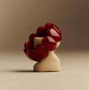 Beige Resin Chunky <b>Bracelet</b> Oval Bead Design Handmade Stretch Bangle Elegant Minimalist Fashion Jewelry for Women and Daily Wear - Product Image 3