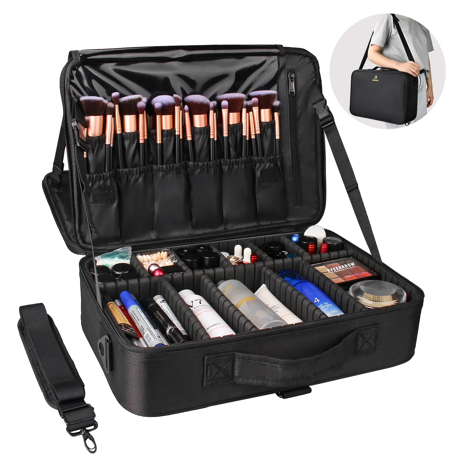 Relavel 3 capa de gran capacidad maquillaje caso extraíble con compartimento portátil caja de belleza para las mujeres de viaje maquillaje tren caso