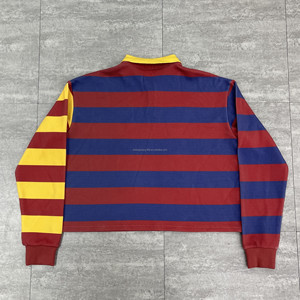 T-shirt da uomo personalizzata con stampa serigrafica a blocchi di colore, pesante, oversize, taglio cropped, <span class=keywords><strong>maniche</strong></span> <span class=keywords><strong>lunghe</strong></span> con rivetti, a righe, stile polo - Product Image 3
