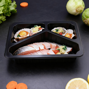 Con dấu nhiệt màu đen 3 tế bào compartements khay nhựa thịt khay dùng một lần tiêu chuẩn siêu thị thịt gia cầm thực phẩm đông lạnh khay - Product Image 5