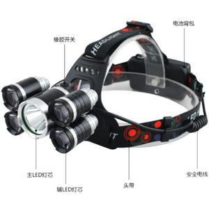 Linterna Frontal LED Recargable XML 5 LED, Lámpara Frontal T6, Linterna con Batería 18650, Ideal para Camping y Pesca - Product Image 3