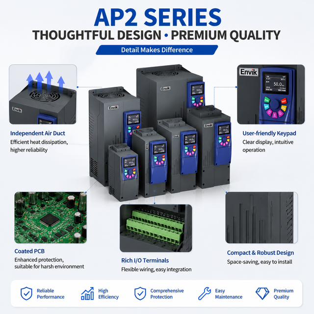 AP2 Industrial Variable Speed Frequency Drive for Motor Control and Protection Applications