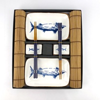 Nouveauté - Vaisselle de sushi en porcelaine, assiette de luxe pour sardines, ensemble d'assiettes à sushi avec baguettes, ensemble cadeau
