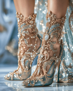 Sexy Steentjes Bruiloft Kristal Strass Enkel Hakken Metaal Verfraaid Diamanten Bloemen Prom Bruiloft Sandalen Bruidsschoenen - Product Image 4