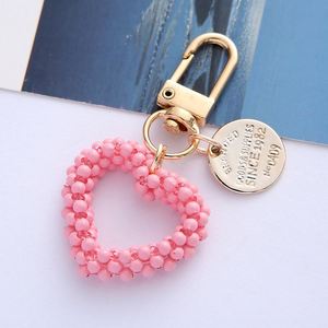 Wholesale Handmade Beaded Heart Keychain Creative Metal Love Pendant for Couples <b>Gift</b> <b>Bag</b> Charm - Product Image 6