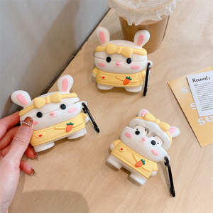 Étui pour écouteurs Apple AirPods 4 Pro 3 en silicone 3D mignon en forme de lapin avec nœud, coque de protection antichoc en caoutchouc motif dessin animé carotte - Product Image 1