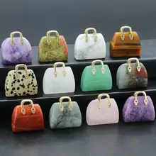 Multi Hand Carved Natural Crystal HandBag Statue Ornament Gemstone Mini Bag Purse Pendant for Jewelry Making Home Decor Crafts