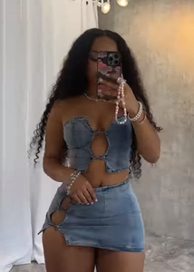 Ensemble de vêtements d'été sexy pour femmes, haut tube et mini-jupe en jean skinny, 2024 - Product Image 4