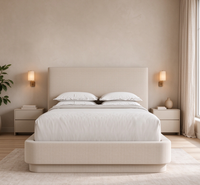 Lit plateforme rembourré FERLY, tissu doux et respirant, confortable, ensemble de chambre à coucher contemporain