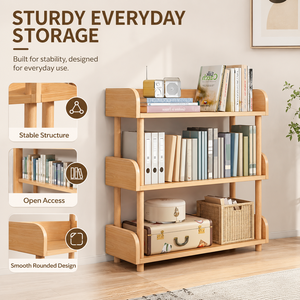 Custom <b>Solid</b> <b>Wooden</b> Open <b>Bookcase</b> - Modern Display Bookshelf with Top and Wood Frame for Home Office - Product Image 4
