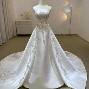 Vestido de Novia sin Tirantes con Cristales y Satén, Decorado con Encaje Floral Moderno, Envío Directo, Lsjj24 - Product Image 5