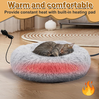 Coussin chauffant USB pour animaux de compagnie, lit rond en peluche longue, nid douillet chauffant pour chiens et chats