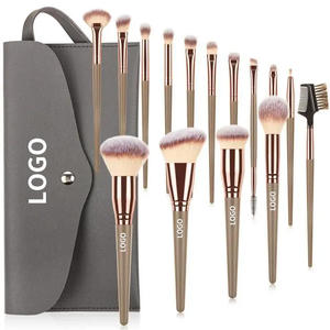 Juego Portátil Personalizado de 15 Brochas de Maquillaje Veganas de Pedido Mínimo Bajo con Estuche para Polvos, Base, Ojos, Cejas y Delineador - Product Image 1