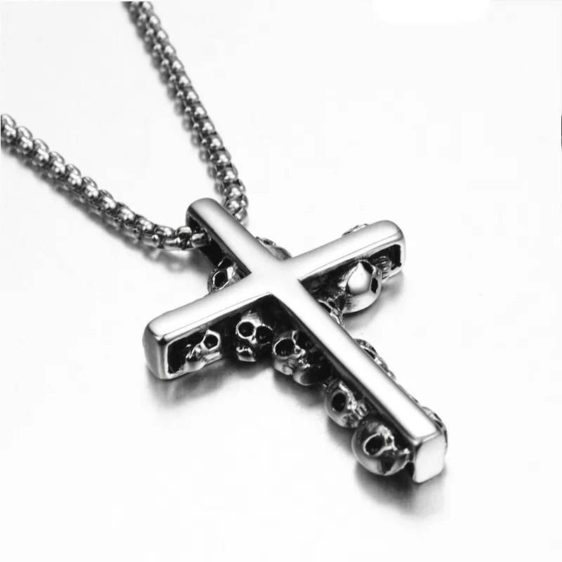 Nightclub hip-hop tide skull glossy cross stainless steel necklace pendant for men and women