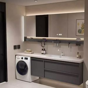 Meuble de salle de bain mural en bois de style européen, meuble de salle de bain moderne de luxe avec lavabo - Product Image 6