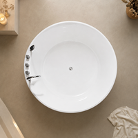Bañera Redonda Independiente Blanca Profunda con Grifo Multifunción para Baño Spa 135cm 150cm