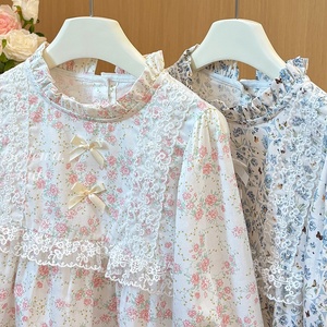 Camicia Floreale per Ragazze in Cotone con Pizzo, Maniche Lunghe, Stile Francese Dolce - Product Image 3